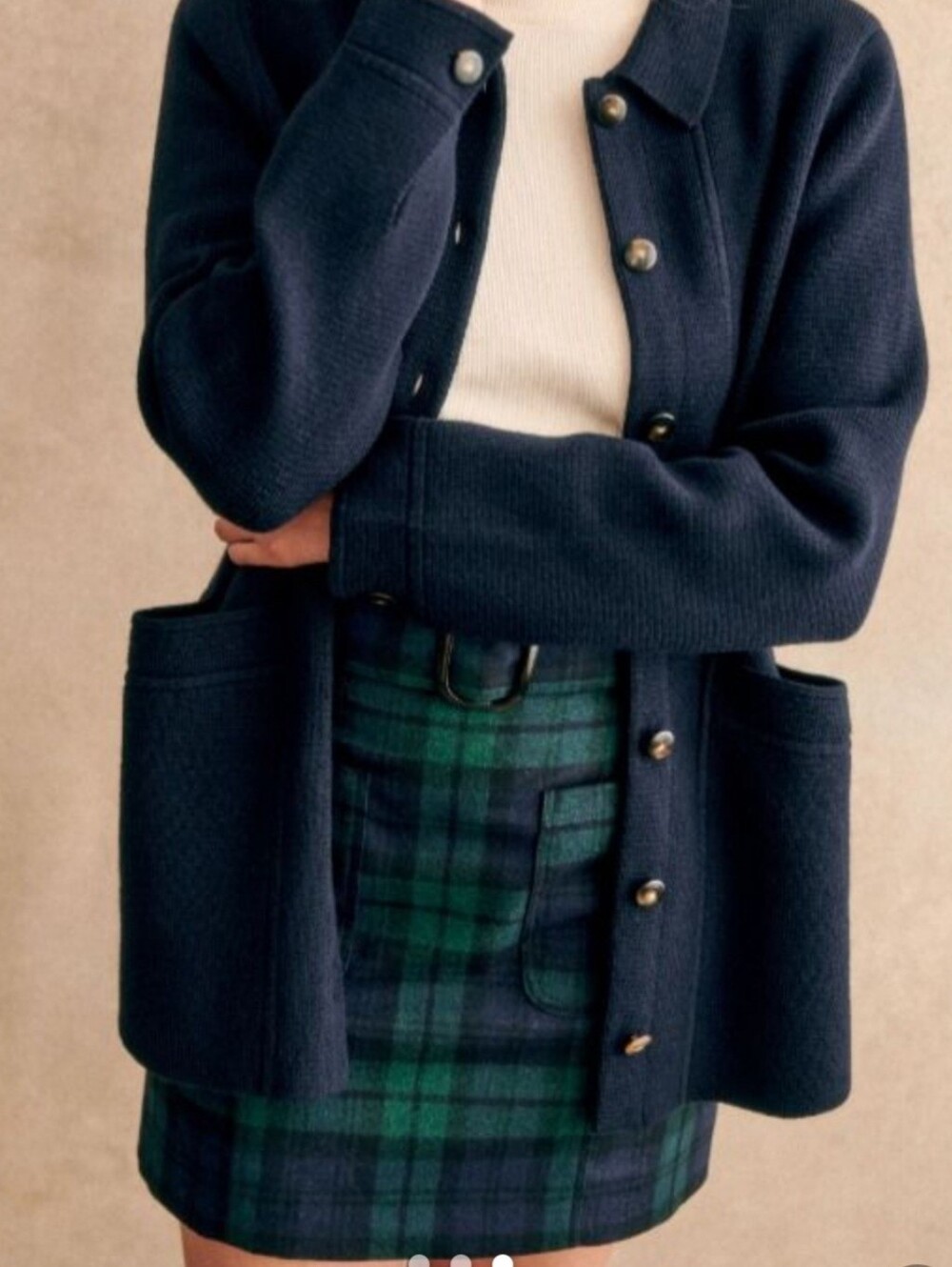 Sezane Gillie Navy Blue and Green Plaid Wool Blend Mini Skirt, 36/4 - Picture 3 of 11